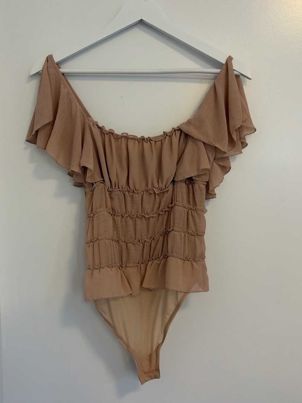 Free People Blush Off-Shoulder Ruffle Bodysuit